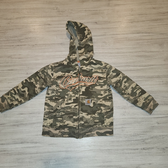 Boys Carhartt Camouflage Fleece Zip Up Hoodie Size 4 A4 - Picture 1 of 6